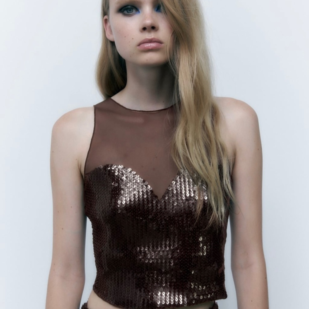 Zara Brown Sequin Tank Top